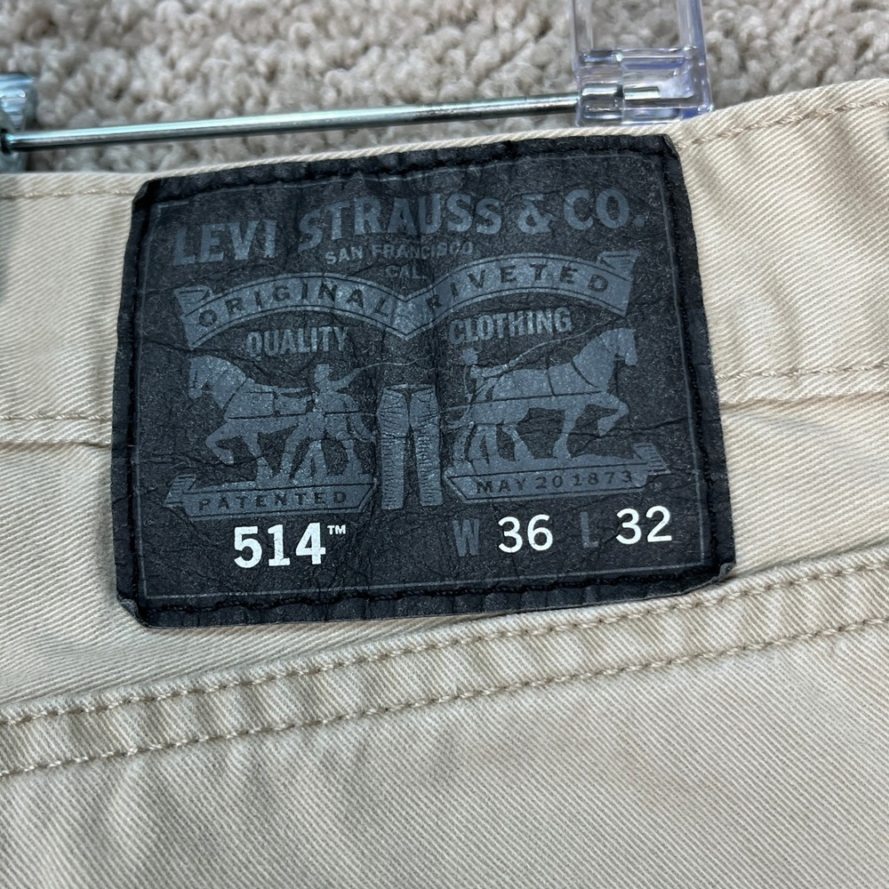 Levis 514 Pants Mens 36x32 Khaki Tan Straight Fit 5 Pocket Twill Chino Classic - Picture 5 of 14